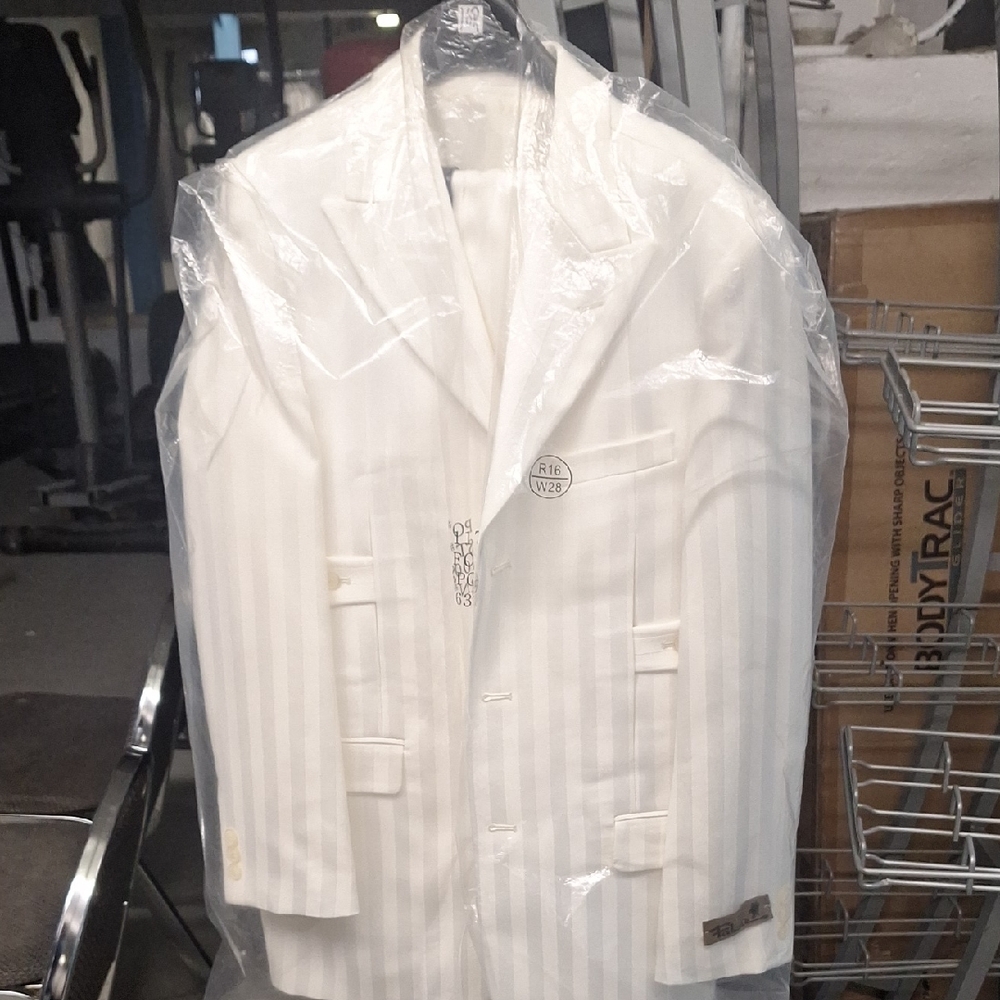 Boys Cream Stripe Blazer - Classic Two-Button Suit. Jacket and Pants